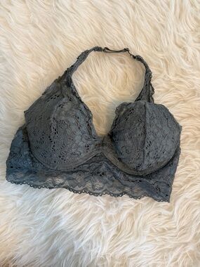 Lace Halter Underwire Bralette in Charcoal